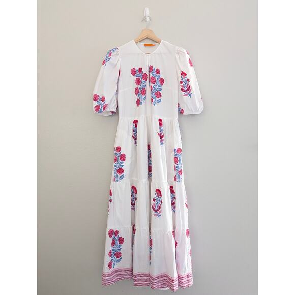 Tuckernuck Maxi Dress Oliphant Pink Grandiflora Puff Sleeve White Size M Floral - Picture 4 of 14